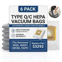 6-Pack Type Q/C HEPA Replacement Vacuum Bags for Kenmore & Sears Canister Vacuums – Fits 5055, 50557, 50558, 53291