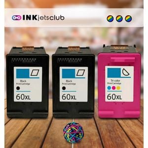 3 Pack - HP 60XL High Yield Ink Cartridge Value Pack. Includes 2 Black (CC641WN) and 1 Color (CC644WN) Compatible  Ink Cartridges