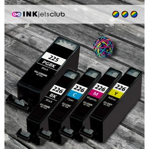 Canon PGi-225 and Cli-226 Compatible Ink Cartridge Value Pack. Includes 1 PGi-225 Black, 1 Cli-226 Black, 1 Cyan, 1 Magenta, and 1 Yellow Ink Cartridges