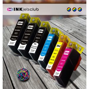 6 Pack - HP 564XL High Yield Ink Cartridge Value Pack. Includes 2 Black, 1 Photo Black 1 Cyan, 1 Magenta and 1 Yellow Compatible  Ink Cartridges