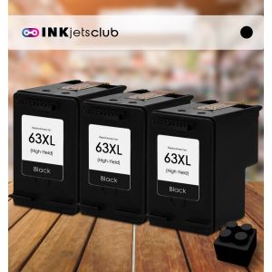 3 Pack HP 63XL (F6U64AN), Black Compatible  Ink Cartridge