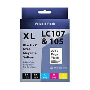 5 Pack - Brother LC107 and LC105 Super High Yield Ink Cartridge Value Pack. Includes 2 Black, 1 Cyan, 1 Magenta and 1 Yellow Compatible  Ink Cartridges