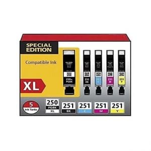 Canon PGI-250XL & CLI-251XL (5 Pack) High Yield Compatible Ink Cartridges.  Package Includes PGI-250XL Black, CLI-251XL Black, Cyan, Magenta and Yellow Ink Cartridges