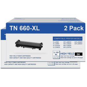 2 Pack Brother TN660 Black High Yield Compatible Toner Cartridge