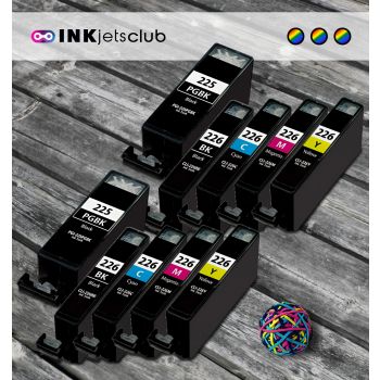 Canon PGI-225 & Canon CLI-226 Compatible 10 Pack, (2) PGI-225 Pigment BK, CLI-226 2C, 2M, 2Y, 2BK
