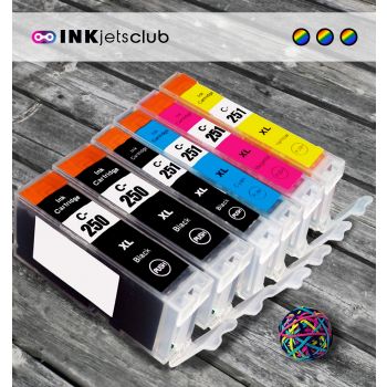Canon PGI-250XL, CLI-251XL C/M/Y/K Compatible Ink Cartridges Value Pack (6 Cartridges)