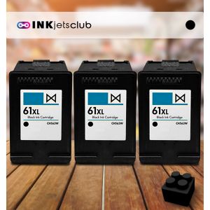 3 Pack HP 61XL (CH563WN) High Yield Black Compatible  Inkjet Cartridge