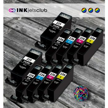 Canon PGI-225 & Canon CLI-226 Compatible 10 Pack, (2) PGI-225 Pigment BK, CLI-226 2C, 2M, 2Y, 2BK
