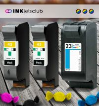 3 Pack HP 45 & HP 23 Ink Cartridge Value Pack. Includes 2 HP 45 Black & 1 HP 23 Color Compatible  Ink Cartridges