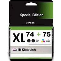 3 Pack - HP 74 & 75 Ink Cartridge Value Pack. Includes 2 Black and 1 Color Compatible  Ink Cartridges