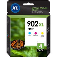 4 Pack - HP 902XL High Yield Ink Cartridges. Includes 1 Black, 1 Cyan, 1 Magenta and 1 Yellow Compatible  Ink Cartridges (With New Chip)