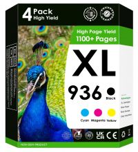 INKjetsclub Compatible Replacement Ink Cartridge for 936XL Ink. Works with 9110b 9122e 9125e 9135e 9128e 9130b 9730e Printers. 4 Pack (Black, Cyan, Magenta, Yellow)