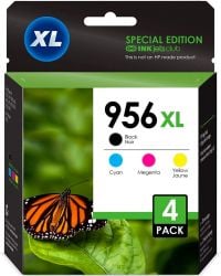 4 Pack - HP 956XL High Yield Ink Cartridges. Includes 1 Black, 1 Cyan, 1 Magenta and 1 Yellow Compatible Ink Cartridges