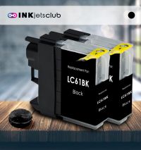 2 Pack Brother LC61Bk Black Compatible Ink cartridge. (LC61 Series)