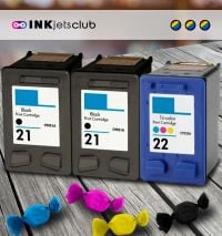 3 Pack - HP 21 & 22 Ink Cartridge Value Pack. Includes 2 Black and 1 Color Compatible  Ink Cartridges