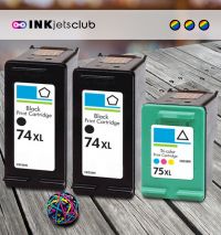 3 Pack - HP 74XL & 75XL High Yield Ink Cartridge Value Pack. Includes 2 Black and 1 Color Compatible  Ink Cartridges