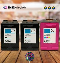 3 Pack - HP 60XL High Yield Ink Cartridge Value Pack. Includes 2 Black (CC641WN) and 1 Color (CC644WN) Compatible  Ink Cartridges
