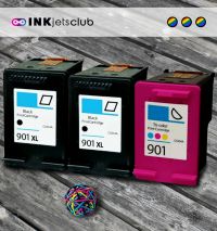 3 Pack - HP 901XL High Yield Ink Cartridge Value Pack. Includes 2 Black (CC654AN) and 1 Color (CC654AN) Compatible  Ink Cartridges