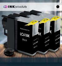 3 Pack Brother LC61Bk Black Compatible Ink cartridge. (LC61 Series)