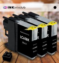 3 Pack Brother LC65BK High Yield Black Compatible Ink cartridge. (LC65 Series)