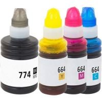 4 Pack Epson 774 EcoTank Ink Bottle Value Set (774 Black & T664 Cyan, Yellow, Magenta)