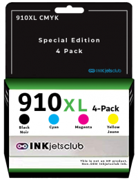 HP 910XL Compatible Inkjet Cartridge Combo Pack of 4 - High Yield: 1 Black, 1 Cyan, 1 Magenta, and 1 Yellow
