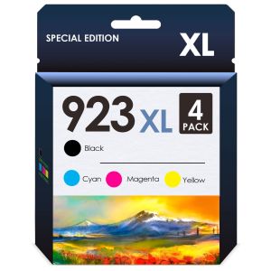HP 923XL / 923e Combo Pack Compatible Ink. Works with OfficeJet 8120, 8130, OfficeJet Pro 8135e, 8138e, 8122e Printers. 4 Pack (Black, Cyan, Magenta, Yellow)