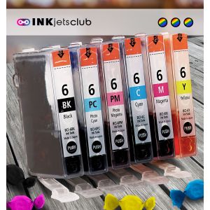 6 Pack - Canon BCI-6 Ink Cartridge Value Pack. Includes 1 Black, 1 Cyan, 1 Magenta, 1 Yellow, 1 Photo Cyan, and 1 Photo Magenta Compatible Ink Cartridges