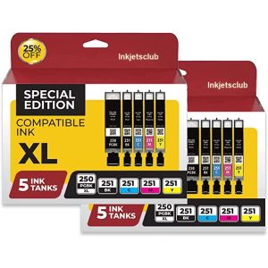 Canon PGI-250XL/CLI-251XL High-Yield Black/Photo Black/Cyan/Magenta/Yellow Ink Tanks (2 of each) Pack Of 10