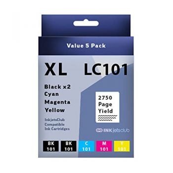 5 Pack - Brother LC103 / 101 High Yield Ink Cartridge Value Pack. Includes 2 Black, 1 Cyan, 1 Magenta and 1 Yellow Compatible Ink Cartridges