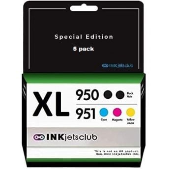 5 Pack - HP 950XL and 951XL High Yield Ink Cartridges. Includes 2 Black, 1 Cyan, 1 Magenta and 1 Yellow Compatible  Ink Cartridges