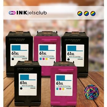 5 Pack - HP 61XL High Yield Ink Cartridge Value Pack Compatible Includes 3 Black and 2 Color Ink Cartridges