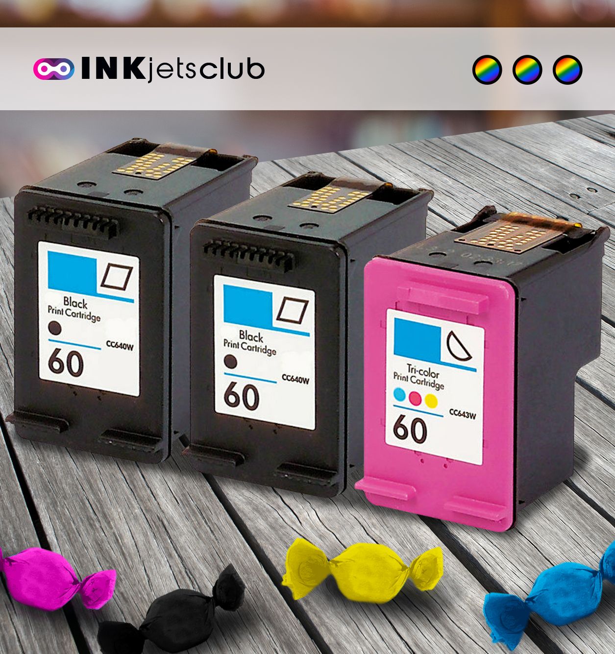 3 CC641WN Black & Color Ink Cartridge for HP 60XL 60 Deskjet D1663 F2483 F4210