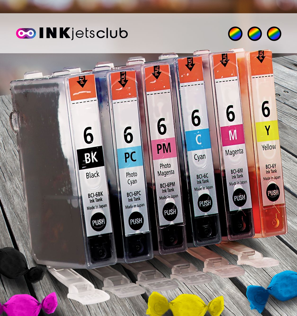 6 Pack - Canon BCI-6 Ink Cartridge Value Pack. Includes 1 Black, 1 Cyan, 1  Magenta, 1 Yellow, 1 Photo Cyan, and 1 Photo Magenta Compatible Ink